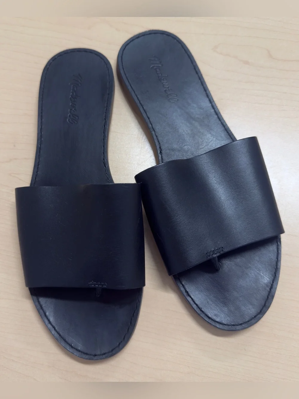 Madewell The Boardwalk Post Slide Sandals Black Leather Size 10